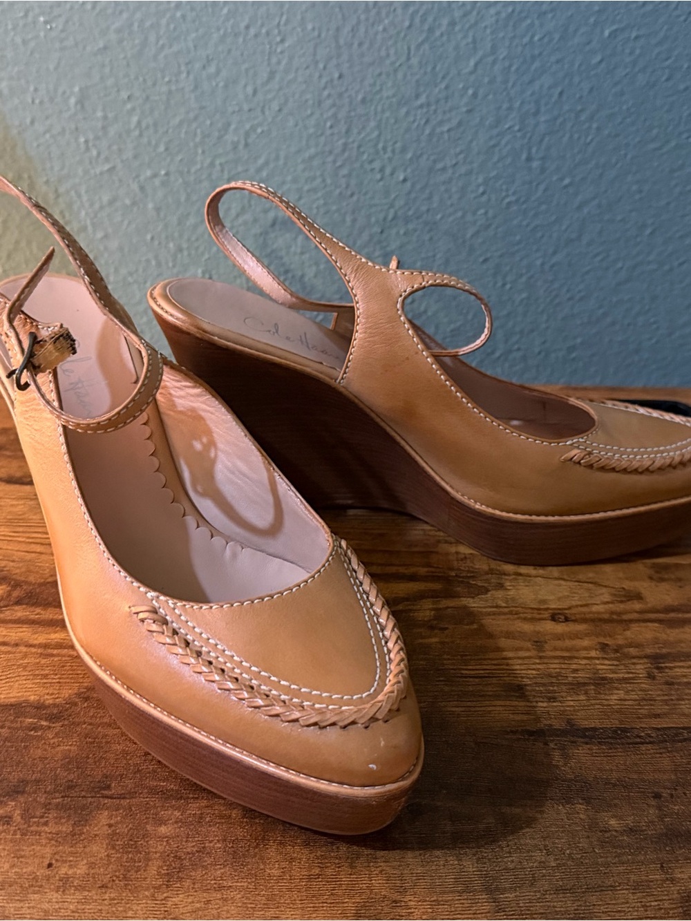 Cole Haan Saddle Tan Slingback Platform Loafers - Picture 9 of 9
